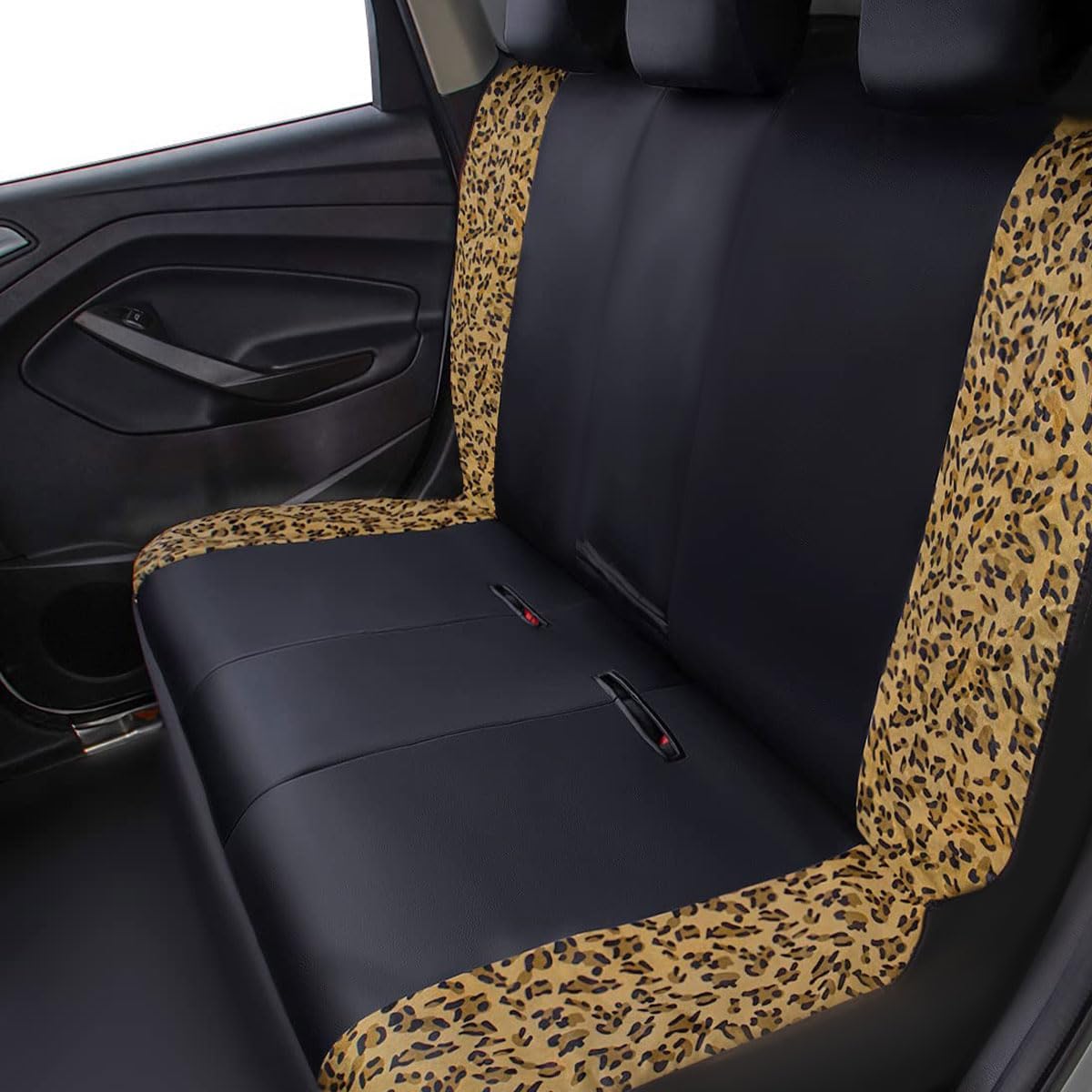 Flying Banner Carbon Fiber Leather Vehicle Seat Covers, Leopard Gray Black, Universal Fit - 8PCS