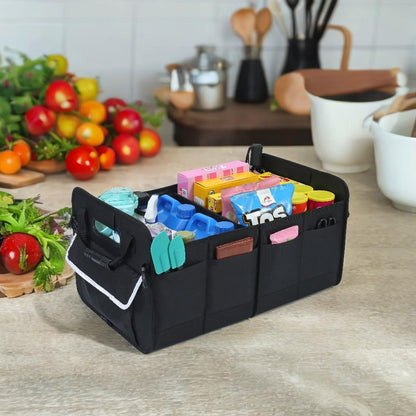 titiyiof Trunk Organizer For Suv & Sedan,Car Organizers and Storage, Waterproof Collapsible & Adjustable Straps,Sturdy Car Organization for Car Accessories, Tools,Food，Sundries,2-3 Compartment（Beige）