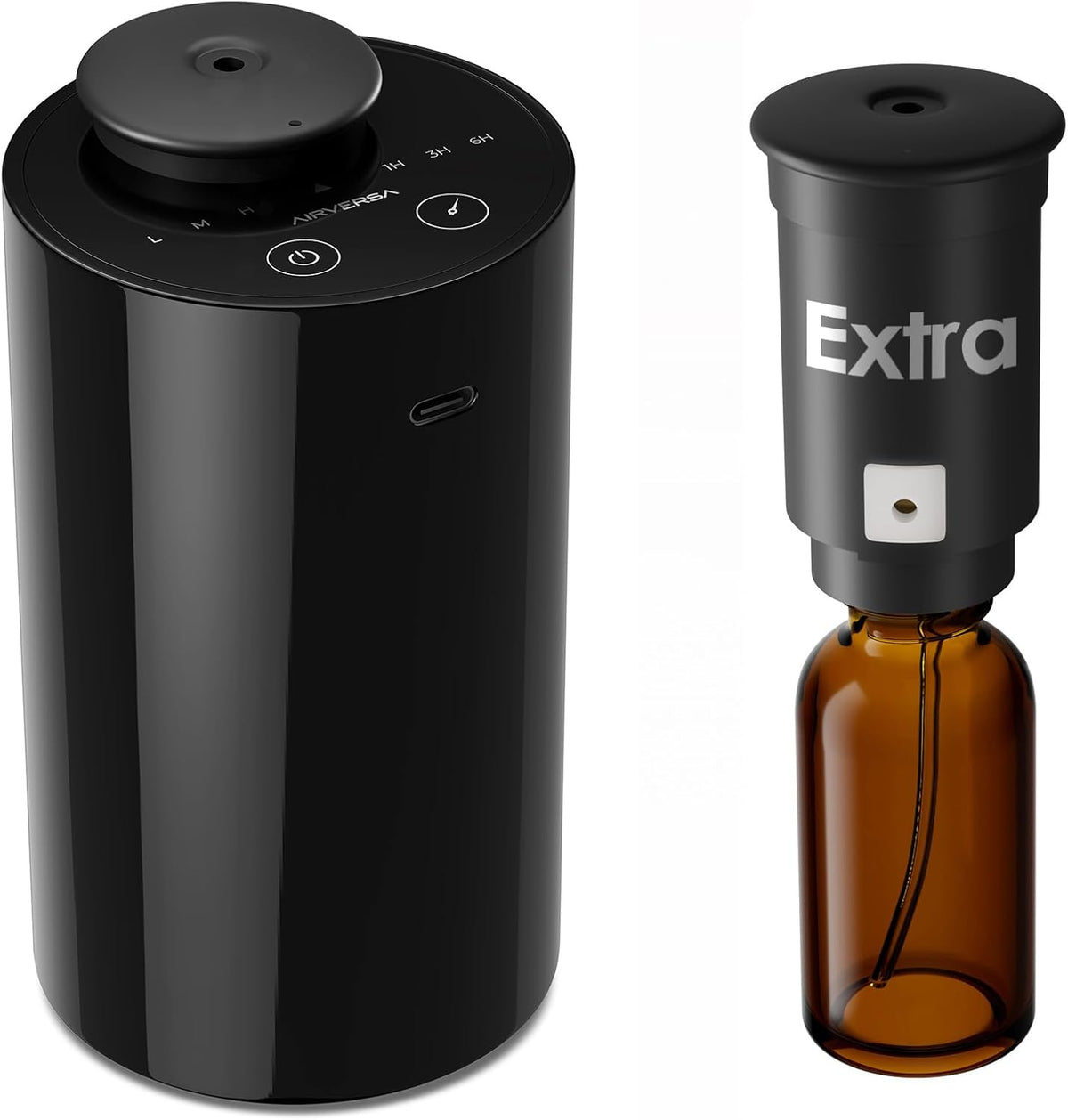 Airversa Waterless Diffuser for Essential Oil, Car Diffsuer, Battery Operated Nebulizer, 0.7 Fl Oz/ 20mL, Mini Scent Air Machine, 3 Timers & 3 Mist Levels for Home, Room, Car, Office - AN6 Black
