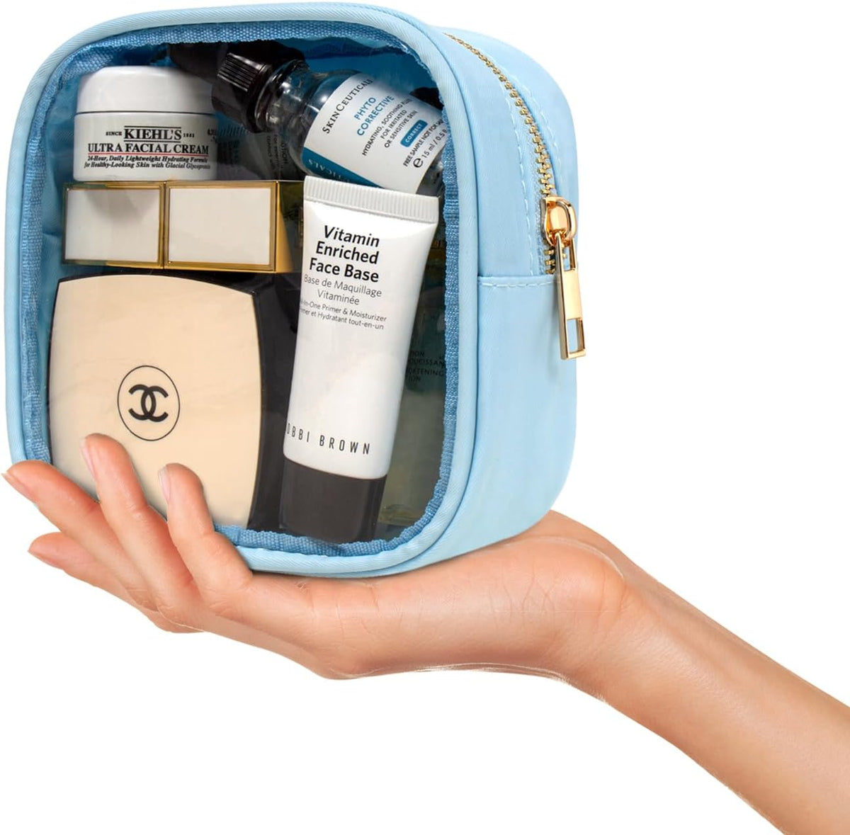 Small Clear Makeup Bag for Purse Small Cosmetic Bag Travel Size Toiletry Bags Cute Travel Makeup Bag,Coin Purse,Car Asscessories Organizer Storage Travel Essentials for Women Girls(Clear-Beige)