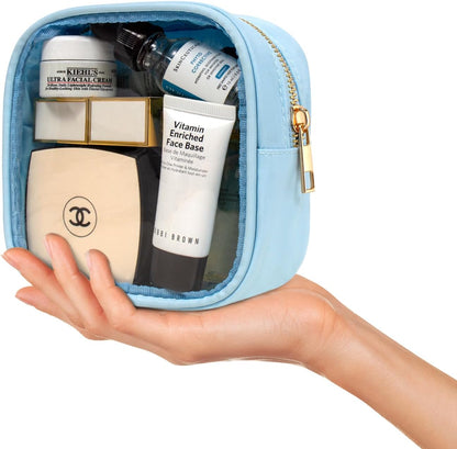 Small Clear Makeup Bag for Purse Small Cosmetic Bag Travel Size Toiletry Bags Cute Travel Makeup Bag,Coin Purse,Car Asscessories Organizer Storage Travel Essentials for Women Girls(Clear-Beige)
