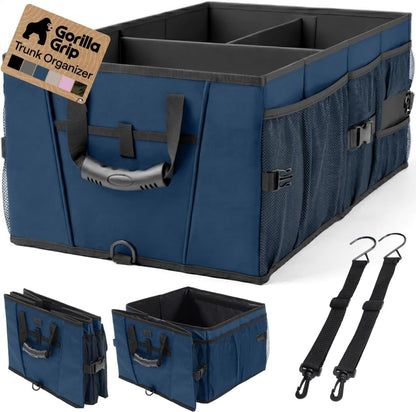 GORILLA GRIP Trunk Organizer for SUV and Cars, Large Capacity Collapsible Car Trunk Storage Organizer, Heavy Duty Car Accessories, Gifts for Mom and Dad, Slip & Water Resistant Multi Compartment Black