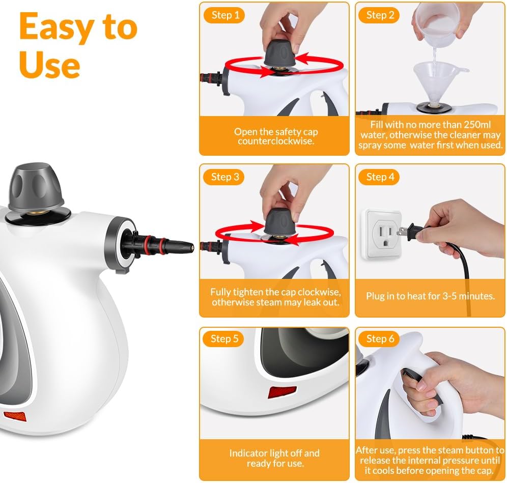 Handheld Pressurized Steam Cleaner with 12 pcs Accessories, Steamer for Cleaning, Steam Cleaner for Home Use, Steamer for Cleaning Car, Furniture, Floor, Upholstery, Grout and Tile, Deep Gray