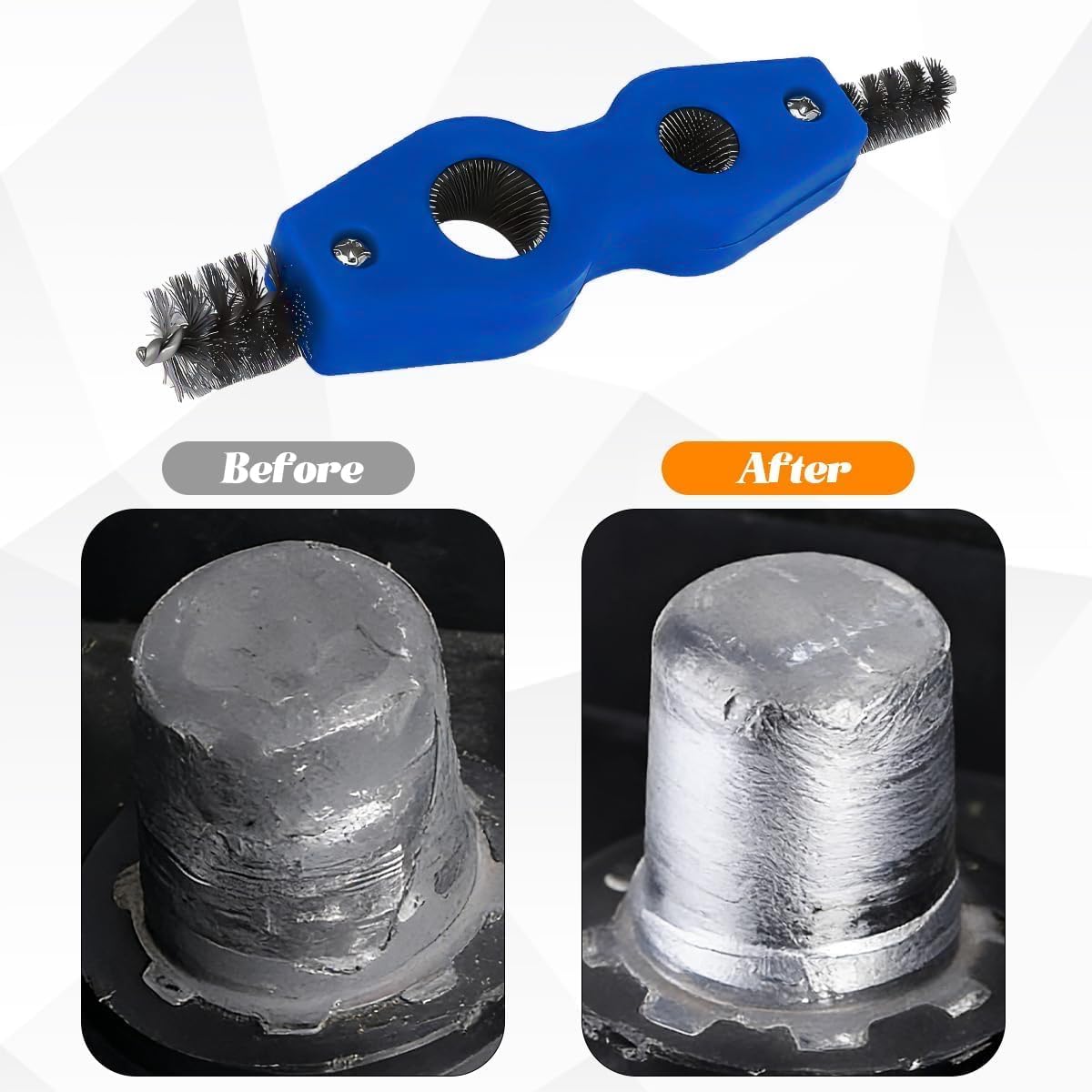 Car Battery Terminal Cleaning Brush, 4 in 1 Vehicle Battery Terminal Clean Steel Wire Heads Brush, Automotive Machine Part Cleaning Tool, Universal for SUV RV Lorry (Blue)