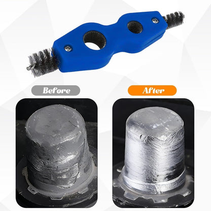 Car Battery Terminal Cleaning Brush, 4 in 1 Vehicle Battery Terminal Clean Steel Wire Heads Brush, Automotive Machine Part Cleaning Tool, Universal for SUV RV Lorry (Blue)