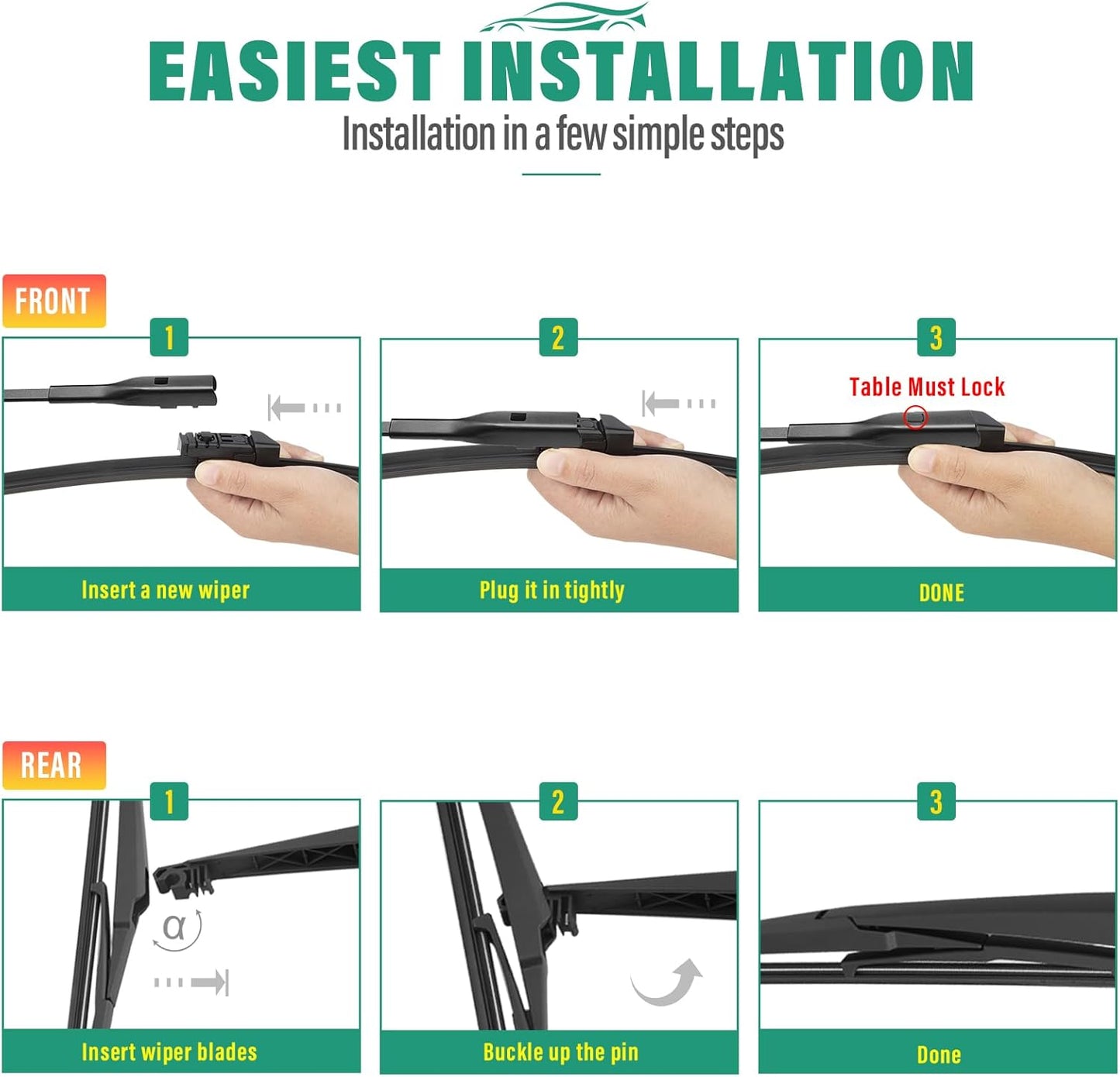 26" 16" 11" Windshield Wiper Blades Replacement for Chevrolet Chevy Trax 2024 2025 2026 Premium All Weather Front Rear Wipers Set - OEM Quality (Pack of 3) - Colors B