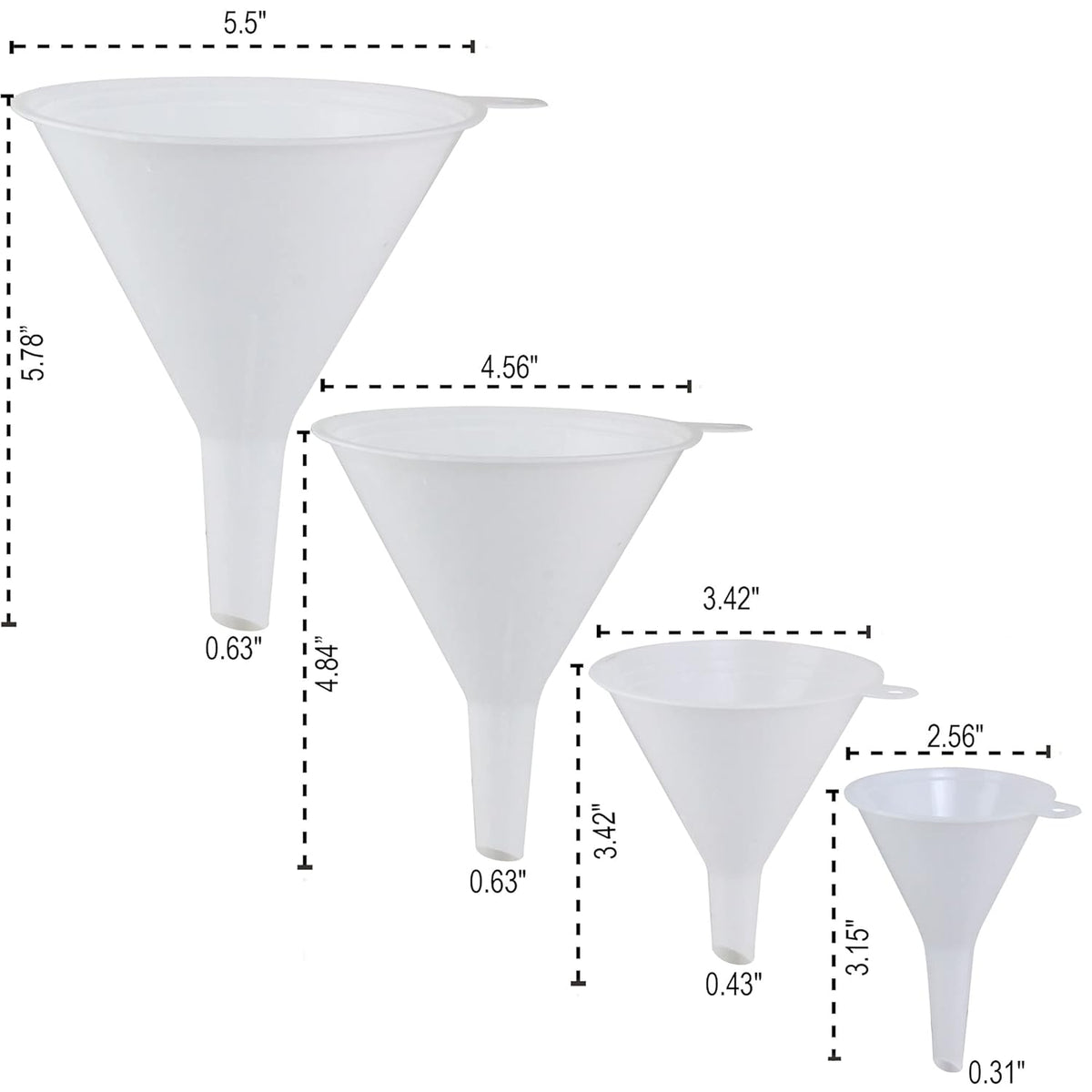 Oil Funnel Set (Orange, 4-Pack) – Plastic Funnels for Automotive Use – Funnels for Kitchen Use Filling Bottles and containers – Funnel for Water Bottles, Gas, Car Oil, Lubricants and Fluids