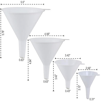 Oil Funnel Set (Orange, 4-Pack) – Plastic Funnels for Automotive Use – Funnels for Kitchen Use Filling Bottles and containers – Funnel for Water Bottles, Gas, Car Oil, Lubricants and Fluids