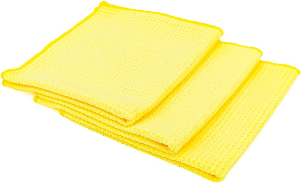 The Rag Company - Standard Waffle Weave Towels, Microfiber Detailing, Window/Glass and Drying, Wax & Polish, Lint-Free, Streak-Free, 370gsm, 16in x 16in, Light Blue (3-Pack)