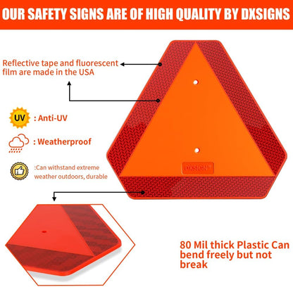 Slow Moving Vehicle Safety Sign,Slow Moving Vehicle Triangle Sign,Plastic 14"x16" Engineering Grade Reflective for Golf Cart (Plastic)