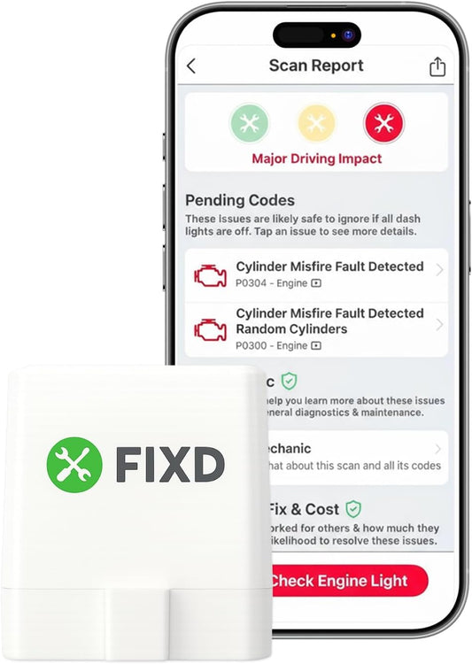 FIXD Bluetooth OBD2 Scanner - Car Diagnostic Check Engine Code Reader | 1-Pack | iPhone/Android compatible | Automotive scan tool for repairs + buying | Enhanced manufacturer data
