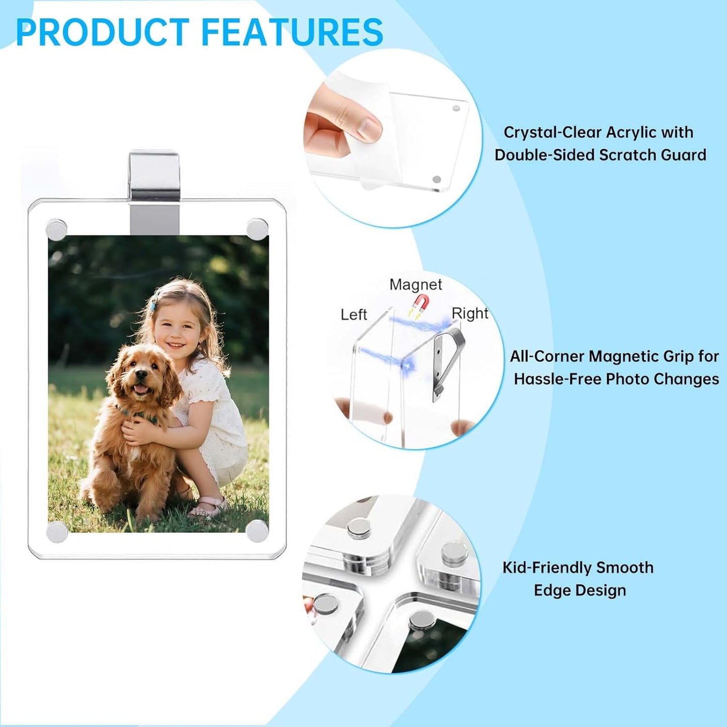 2 Pack Magnetic Car Visor Photo Holder – Personalized Acrylic Clip for Family, Pets, Travel Pictures – Easy Snap-On Car Accessory for Sun Visor (2 Pack, 2.4''x3.5'')