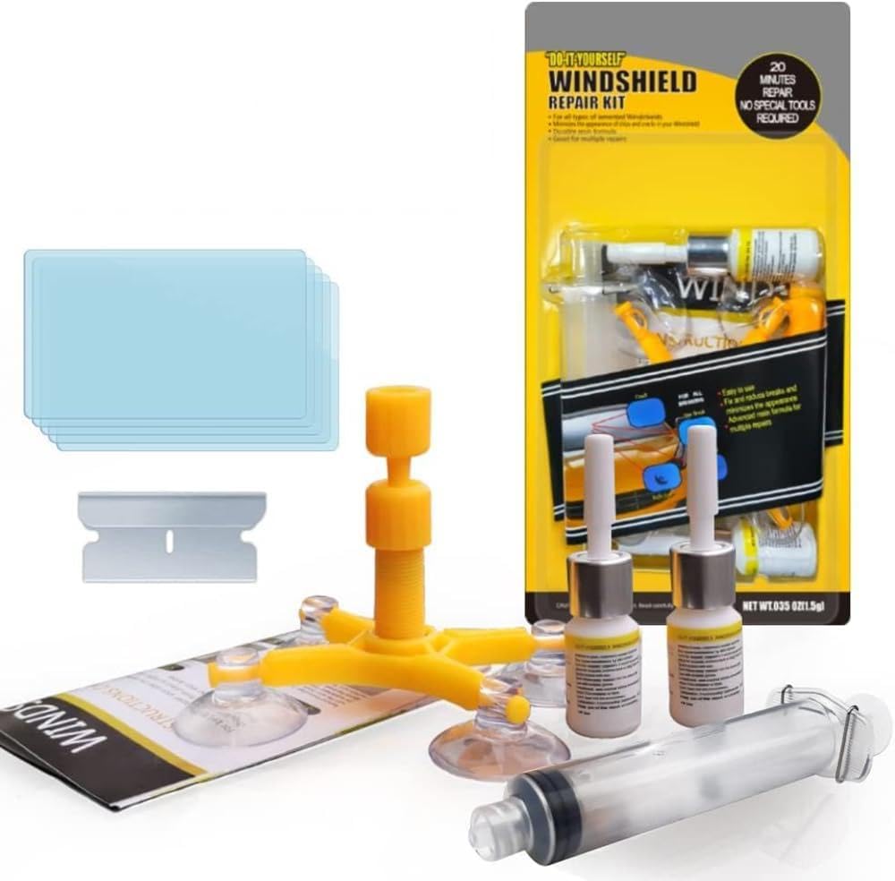 GLISTON Car Windshield Repair Kit for Auto Windscreen Chips and Cracks, Bulls-Eye, Spider Web, Star-Shaped, Nicks