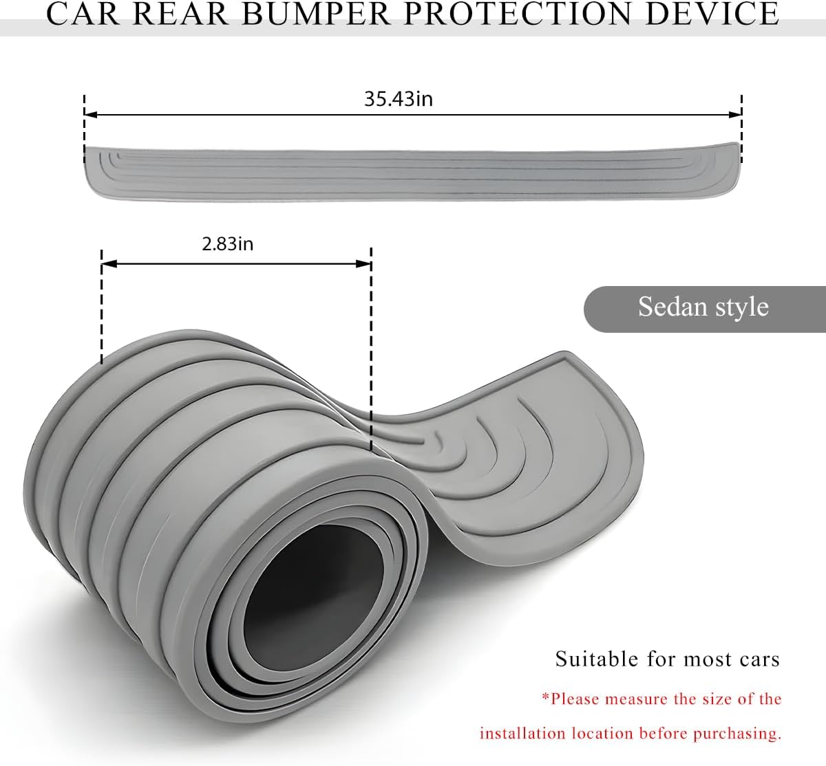 Car Rear Bumper Protector Guard, Anti-Scratch Auto Trunk Door Entry Protection Strip, Non-Slip Rubber Bumper Protective Cover Guard for Most Cars Trucks SUVs (Black, 41")