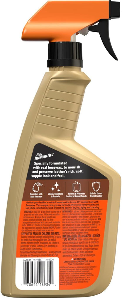Armor All Car Leather Cleaner Spray, Beeswax Leather Care Spray for Cars, Trucks, Motorcycles, 16 Oz Each