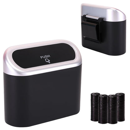 Ginsco 2 Pack Mini Car Trash Can with Lid, Small Car Garbage Can, Cute Leakproof ABS Trash Bin, Cars Accessories for Interior, Garbage Bin for Car, Home, Office with 120pcs Trash Bags Black