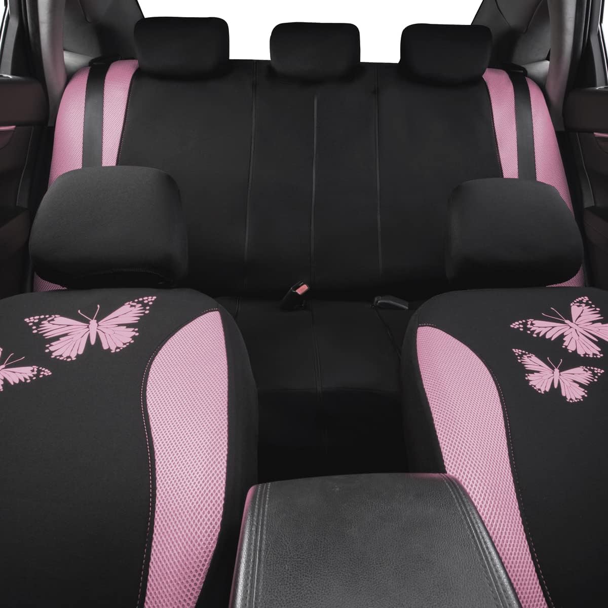 Flying Banner Butterfly car seat Covers ful Set Fashion Universal Lady Woman Female Rear Bench Split Colorized (Pink, 2 Fronts - Lace)