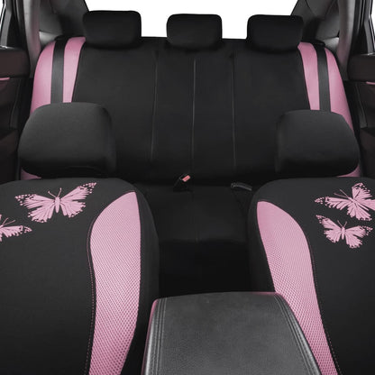 Flying Banner Butterfly car seat Covers ful Set Fashion Universal Lady Woman Female Rear Bench Split Colorized (Pink, 2 Fronts - Lace)