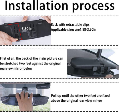 8sanlione Car Rearview Mirrors, Shock Resistant Interior Clip-on Panoramic Rear View Mirror for Car, Wide Viewing Range, 12 inch HD Universal Use for Cars, SUVs, Trucks, Vehicles (White)