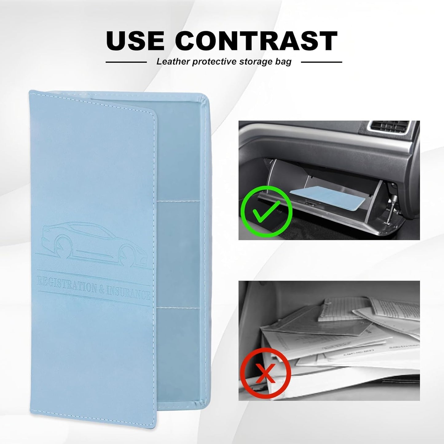 Leather Premium Car Registration & Insurance Card Holder, Vehicle Glove Box Wallet Case, for Documents, Cards, License (Blue)