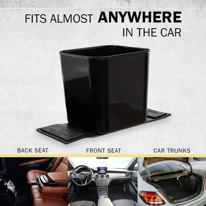 Car Trash Can for Vehicles Leakproof Compact Garbage Bin w/Stability Flap, Anti-Slip Base, Portable Trash Holder for Cars, Trucks, SUVs, Minivans (Black, Large)