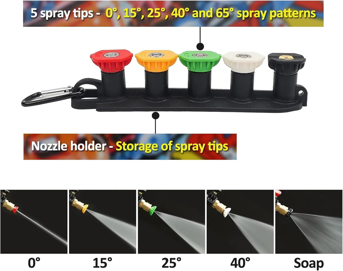 BEAR FORCE Pressure Washer Spray Gun Power Washer Short Gun with M22-ID14mm & Foam Cannon Foam Gun with 5 Nozzles Tips #035 & 3/8'' Quick Connector Swivel, Additional Orifice Nozzle 1.10mm Car Washing