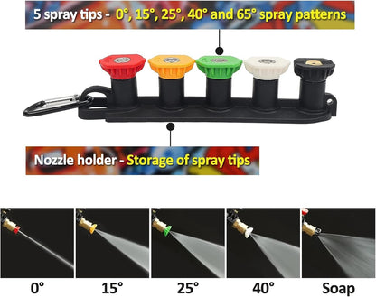 BEAR FORCE Pressure Washer Spray Gun Power Washer Short Gun with M22-ID14mm & Foam Cannon Foam Gun with 5 Nozzles Tips #035 & 3/8'' Quick Connector Swivel, Additional Orifice Nozzle 1.10mm Car Washing
