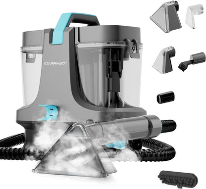 Starrybot Portable Carpet Cleaner Machine with Steam and Heating Techology,18Kpa Powerful Suction with Versatile Tools for Pets, Couch,Spot Cleaner for Stairs/Furniture/Rug(Gray)(AC0205)
