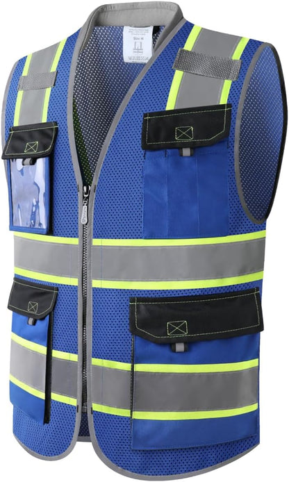 JKSafety Safety Vest for Men Women Hi Vis with Pockets and Cushioned Collar Construction Vest Meet ANSI Standard (BX360)