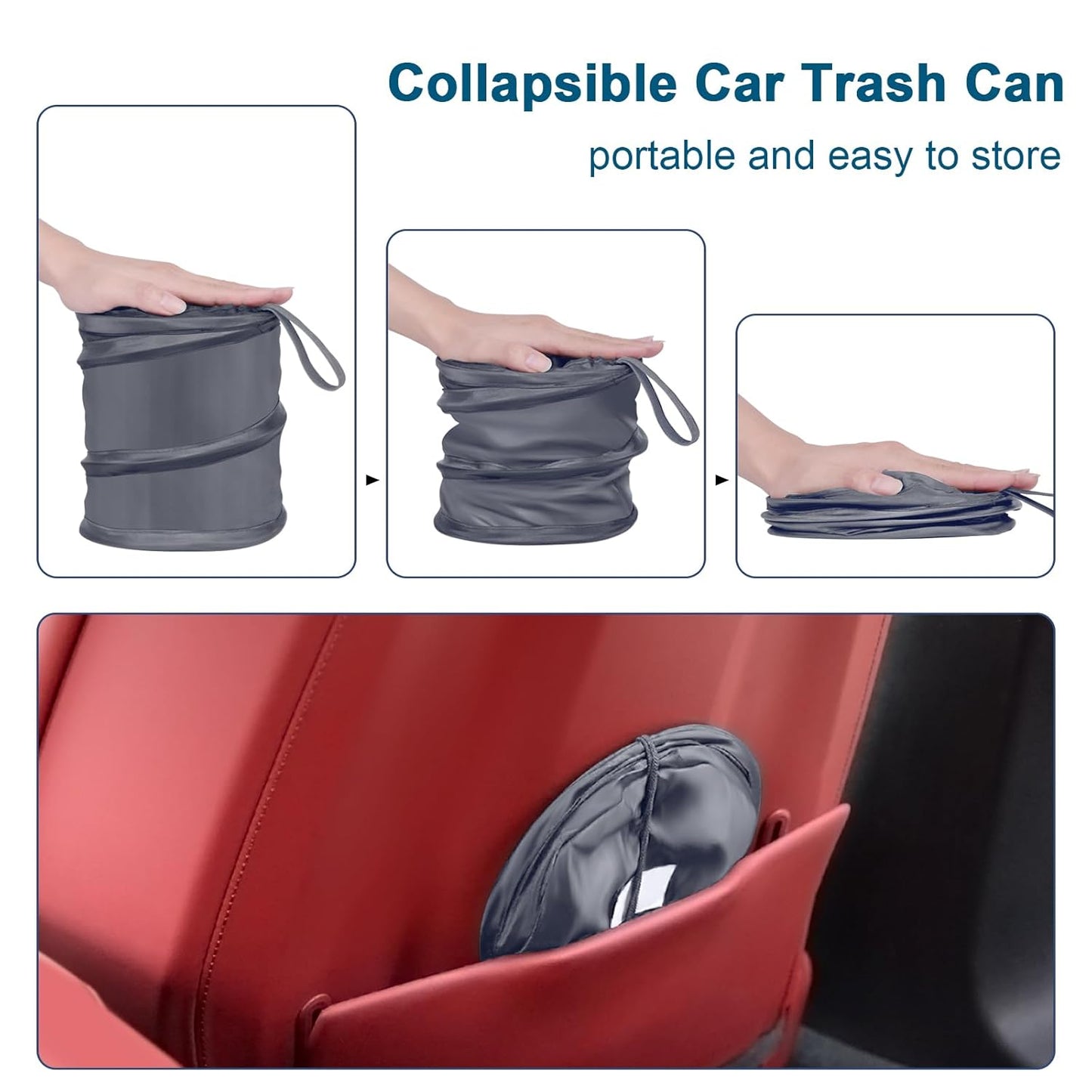 Car Trash Can, 2 Packs Mini Collapsible Pop-up Car Garbage Can, Waterproof Hanging Car Trash Bag with Velcro, Car Trash Bin, Black