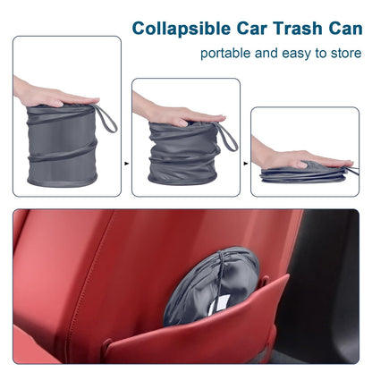 Car Trash Can, 2 Packs Mini Collapsible Pop-up Car Garbage Can, Waterproof Hanging Car Trash Bag with Velcro, Car Trash Bin, Black