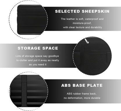 Car Sun Visor Organizer, Soft Leather Vehicle Sunshade Glasses Storage Bag with Net Zipper, Automotive Multi-Pocket Organizer for Drive License Card Glasses Document (Black)