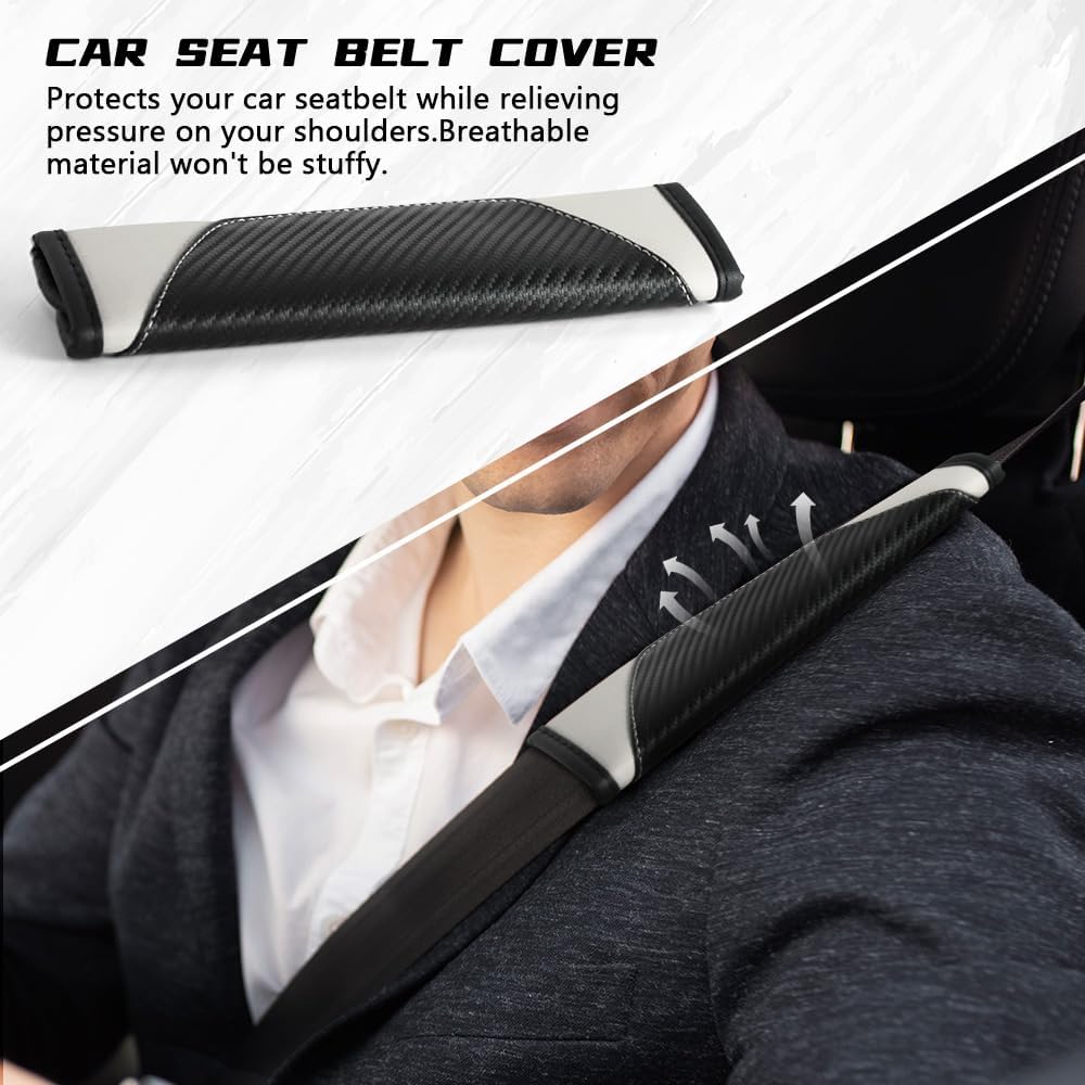 2PCS Car Seat Belt Cover Pad, Soft Carbon Fiber Leather Seatbelt Shoulder Protector for a More Comfortable Driving, Universal Safety Belt Strap Cover to Protect Your Neck (Blue)