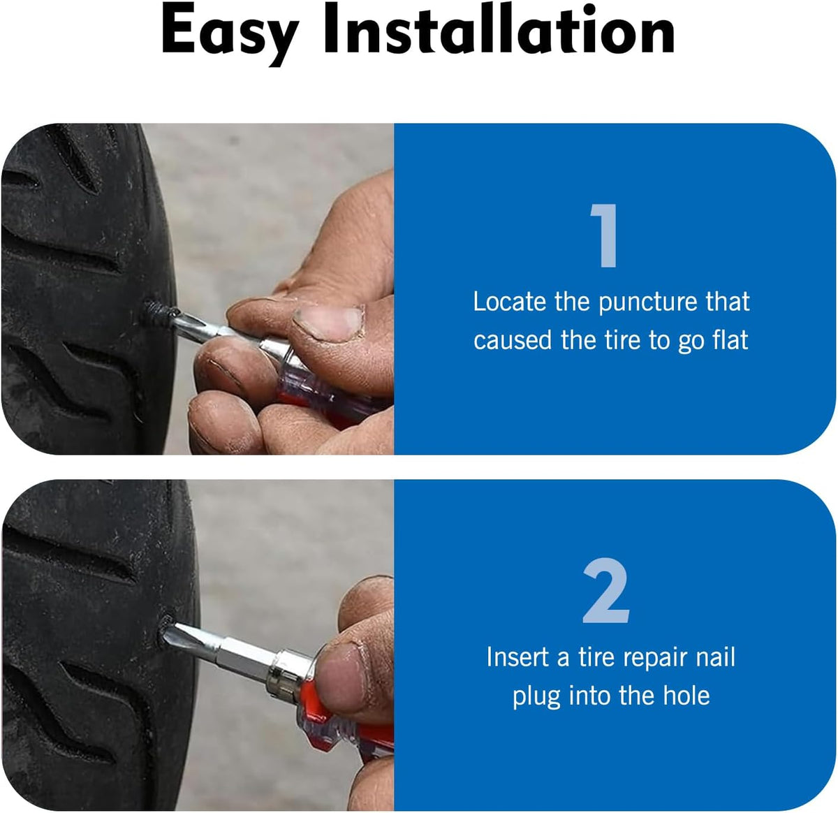 60 PCS Tire Repair Rubber Nail, Vacuum Tire Repair Kits Spiral Rubber Screws, Fast Self-Service Tool for Car, Truck, Motorcycle, Tractor Tire Puncture Repair (Black)