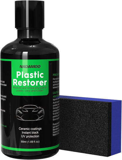 NADAMOO Plastic Restorer for Cars - Back to Black Ceramic Trim Restorer - Automotive DIY Kit for Exterior & Interior Plastic, Bumpers, Vinyl - Instant Black & 6-Month Protection, 30ml with Applicator
