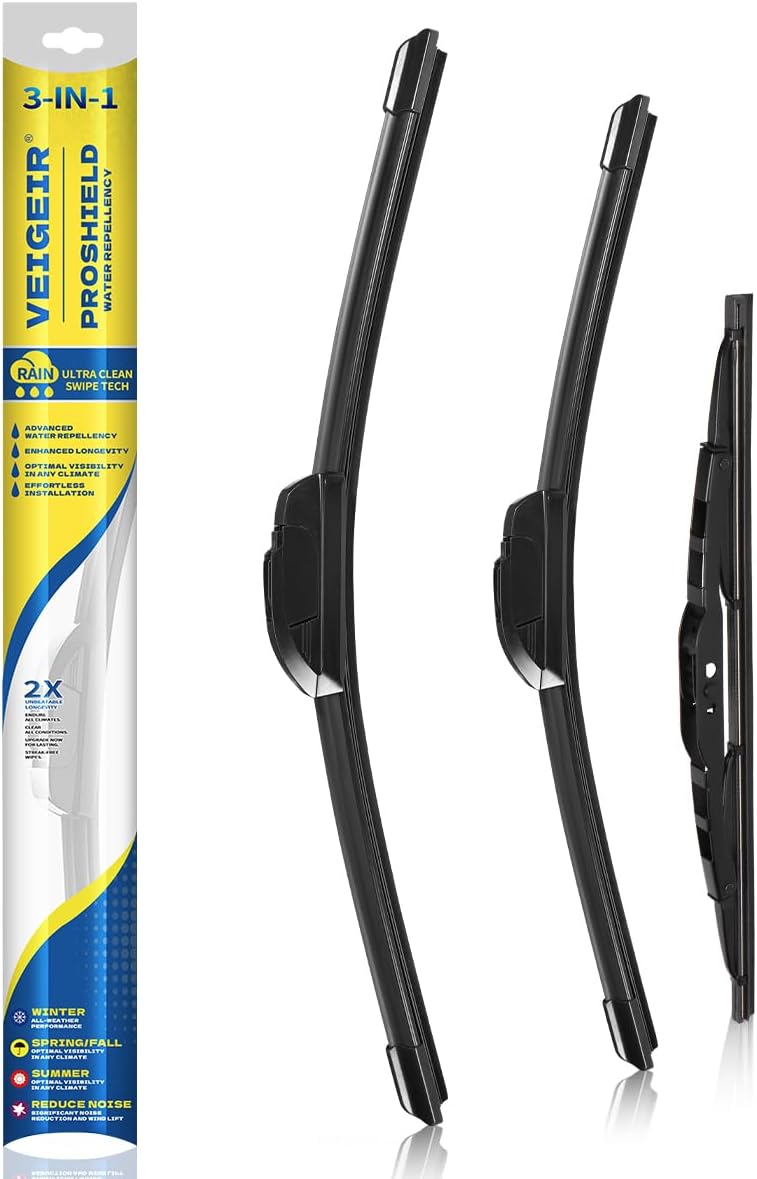 3 Pack Windshield Wiper Blades Compatible with Mazda CX-5 2017-2025 and CX-9 2016-2023, Front and Rear, 24" 18" 14" - Colors B