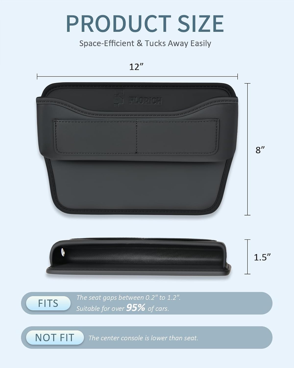 FLORICH Car Seat Gap Filler, Pro-Seats Gap Filler Organizer and Storages 2-in-1, Premium Leather Center Console Organizer, Car Organizer Front Seat Universal Fit for Car SUV Truck