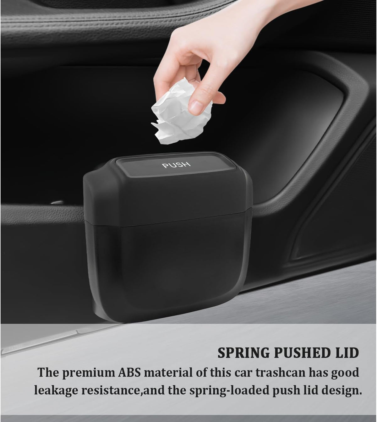 IHOTDER 2PCS Car Trash Can with Lid + 60PCS Garbage Bags,Mini Trash Can Interior Accessories for Door/Seat/Center Console/Home/Office,Multifunctional Car Organizers and Storage (Black)