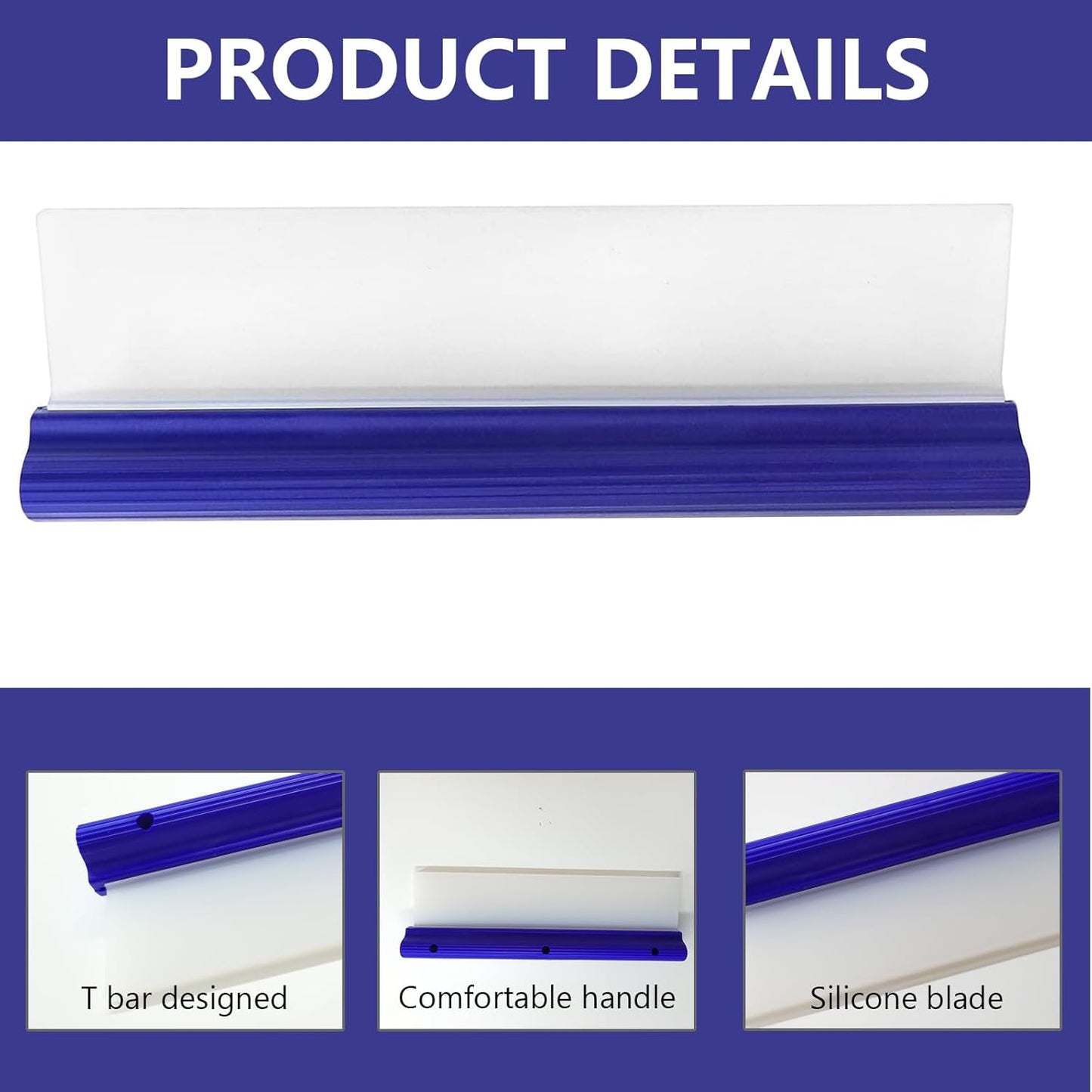 Professional Automotive Wiper Blade Squeegee, 12 inch 3-Layer Silicone Water Blade, Super Flexible T-Bar Squeegee Wiper, Car Handheld Quick Drying Squeegee for Glass or Home Windows