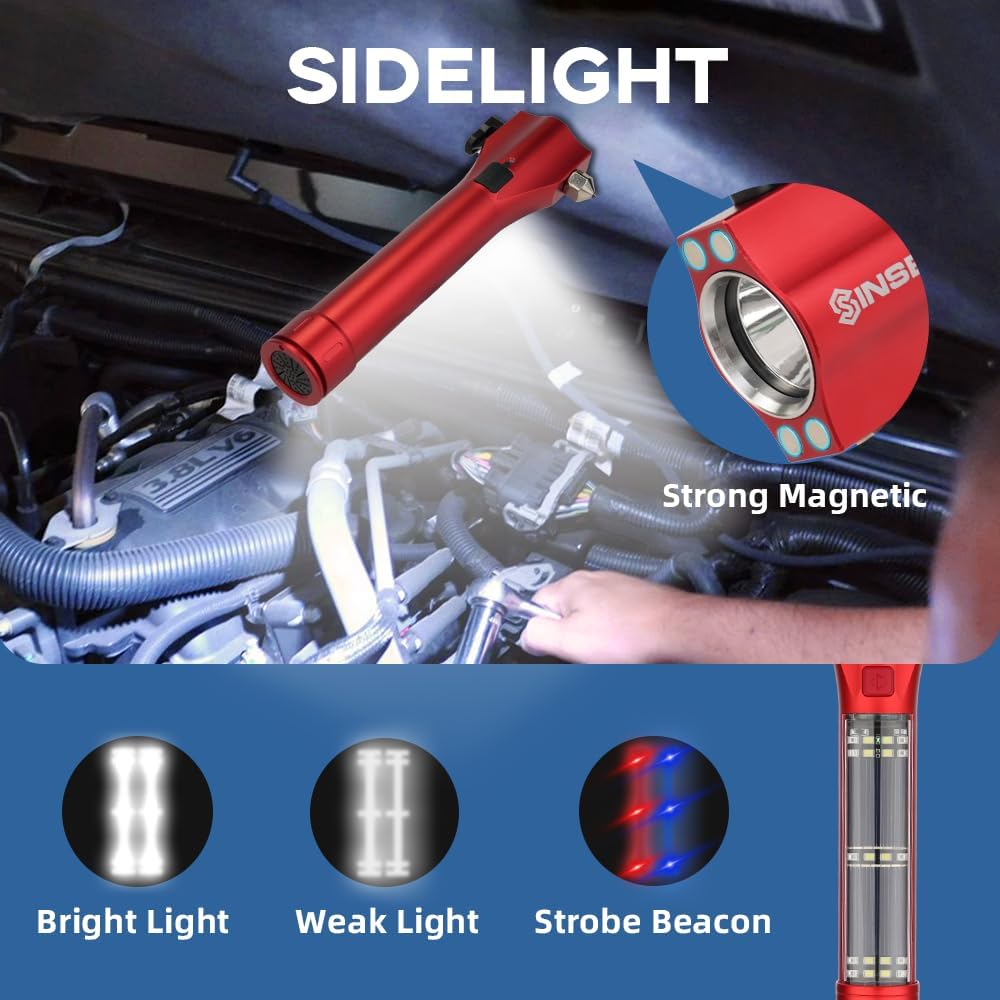 SINSEN Car Safety Hammer Flashlight, Tactical Emergency Rescue Tool, LED High Lumens Rechargeable Solar Powered Escape Kit, Window Glass Breaker and Seatbelt Cutter, Self Defense Multi-Function Torch