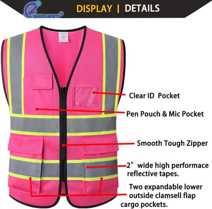 Reflective Mesh Safety Vest for Men Women with 5 Pockets and Zipper Front High Visibility Mesh Vest Hi Vis Construction Work Vest,Meets ANSI/ISEA Standards(EK175-Yellow-L)