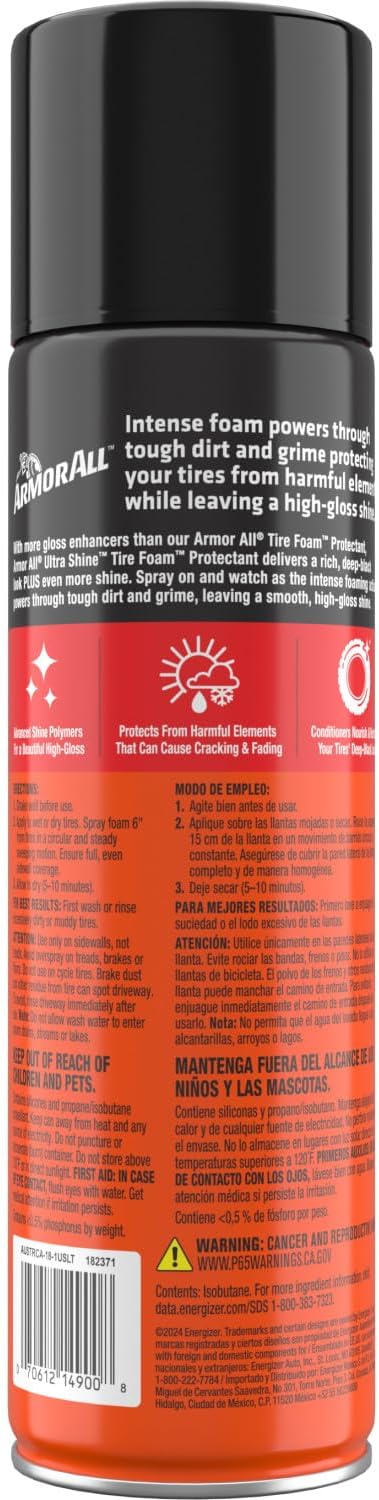 Armor All Car Tire Foam Spray, Tire Cleaner Foam for Restoring Color and Tire Protection, 4 Oz (Packaging May Vary)