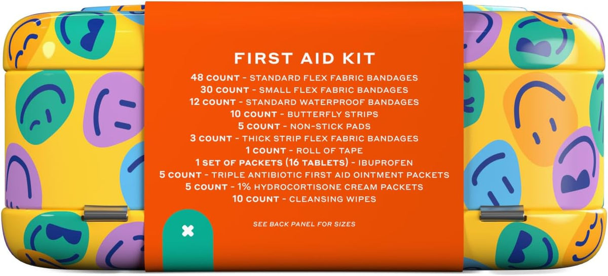 Welly First Aid Kit | FSA Eligible | Adhesive Flexible Fabric and Waterproof Bandages, Tape and Non-Stick Pads, Butterfly Strips, Triple Antibiotic and Hydrocortisone Ointments, Ibuprofen - 130 Count