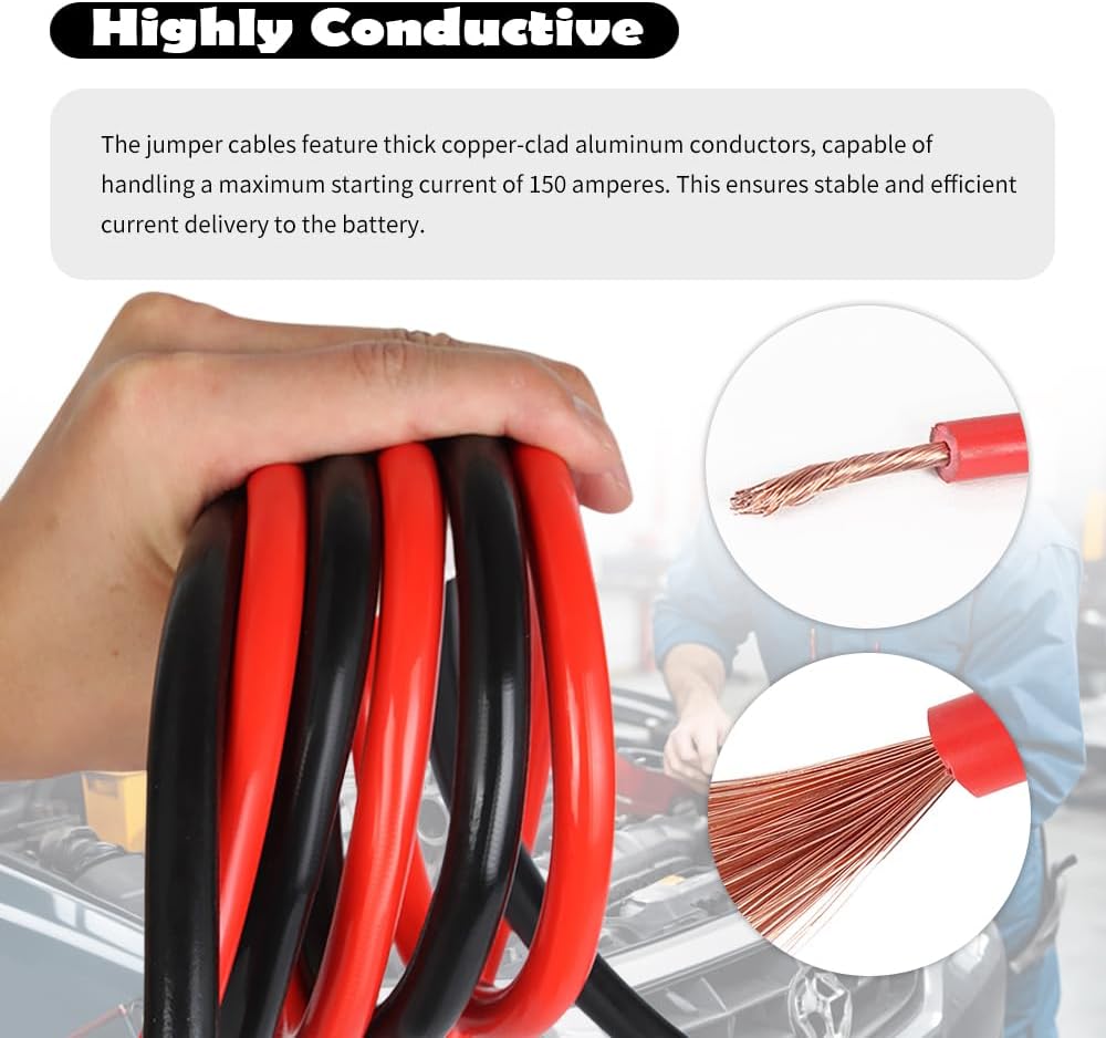 67" 150A Car Jumper Cables Heavy Duty,Automotive Battery Jumper Cables with Anti-Slip Alligator Clips,Essential Jumpers Cable Kit as Emergency Roadside Assistance Tool