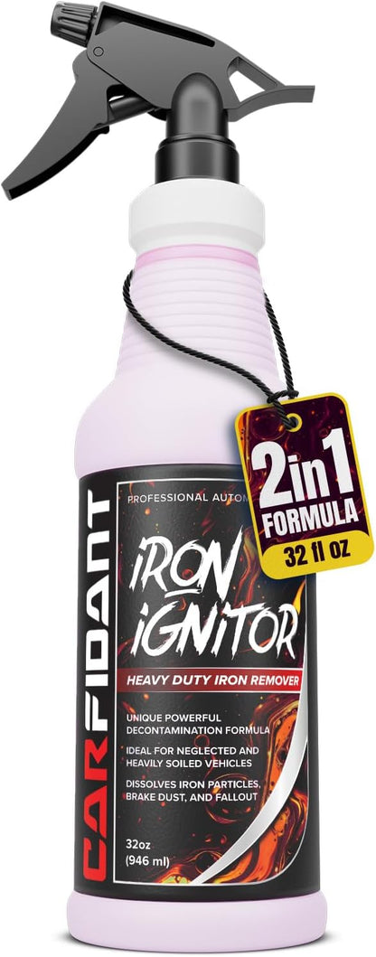 Carfidant Iron Ignitor - Iron Remover & Wheel Cleaner - Color-Changing Purple Decon Spray for Brake Dust, Rust, Fallout - Safe on Paint, Rims & Metal - Car Detailing - pH Neutral - 16oz