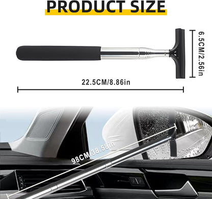 Car Rear View Mirror Wiper, 38.58 In Handle Car Window Squeegee, Retractable Auto Glass Squeegee, Portable Mirror Cleaner Tool for Auto Glass Water Removal Fog Snow (Black)