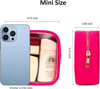 Small Clear Makeup Bag for Purse Small Cosmetic Bag Travel Size Toiletry Bags Cute Travel Makeup Bag,Coin Purse,Car Asscessories Organizer Storage Travel Essentials for Women Girls(Clear-Beige)