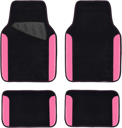 CAR PASS Rainbow Waterproof Universal Fit Faux Leather Car Carpet- Anti-Slip Nibbed Backing Floor Mats for SUV, Vans,Sedans,Trucks, Automotive Set of 4 for Women (Black with Red)