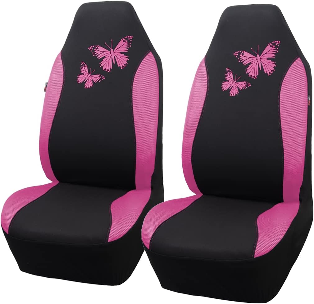 Flying Banner Butterfly car seat Covers ful Set Fashion Universal Lady Woman Female Rear Bench Split Colorized (Pink, 2 Fronts - Lace)