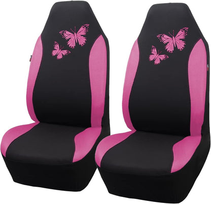 Flying Banner Butterfly car seat Covers ful Set Fashion Universal Lady Woman Female Rear Bench Split Colorized (Pink, 2 Fronts - Lace)